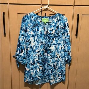 Cappagallo Blue and White Floral Blouse
